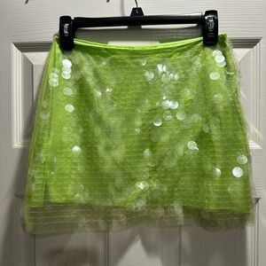 White Fox Lime Green Sequin Skirt